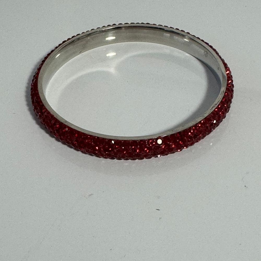 Sparkling Red Crystal Bangle Bracelet Silver Tone